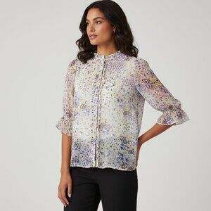 CeCe Women's Floral Ruffled Sleeve Button-up Blouse. Small